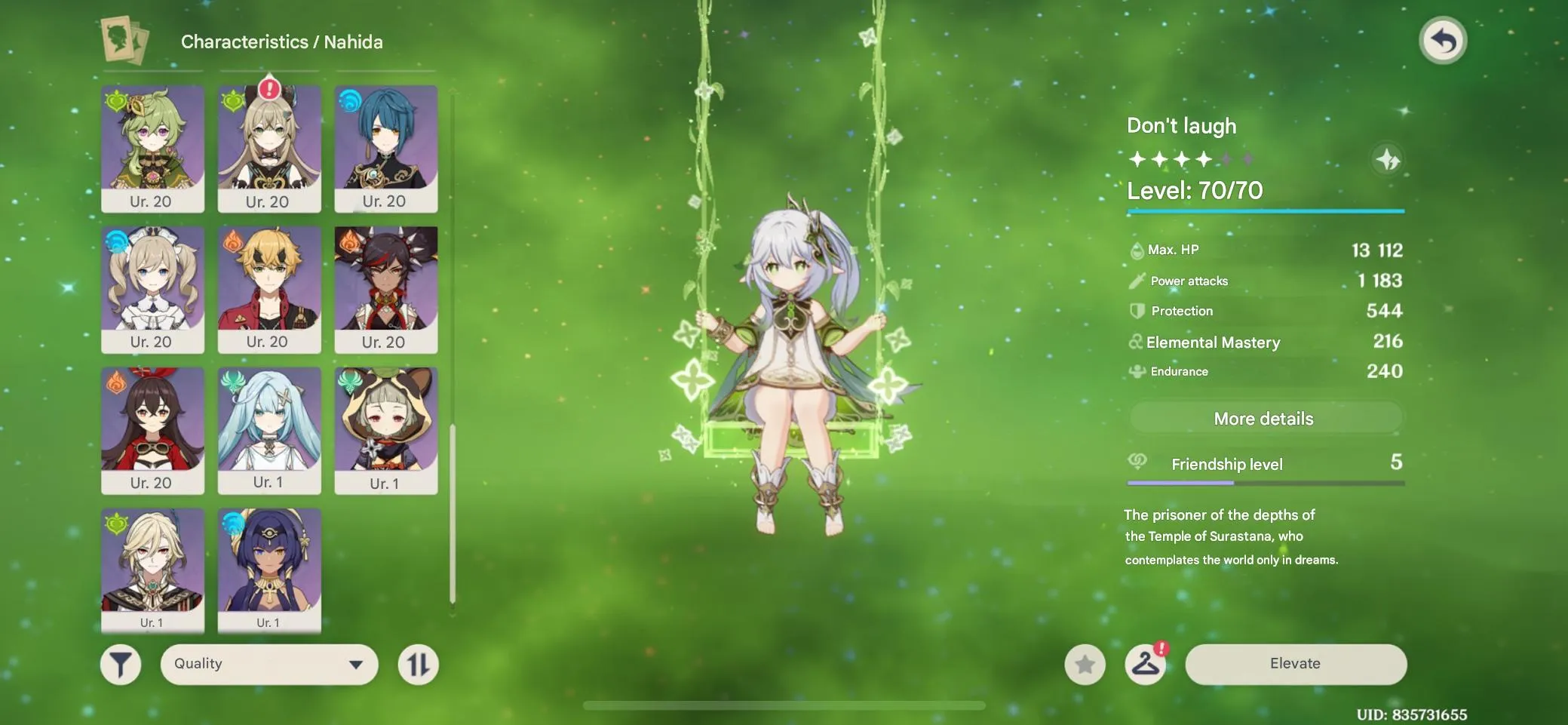 GI1393 Ayaka, Furina, Kazuha, Shenhe, Nahida |  Adventure Rank 35 